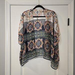 Black Bead Short Sleeve Multicolor Dimensional Shape Coverup Size Small